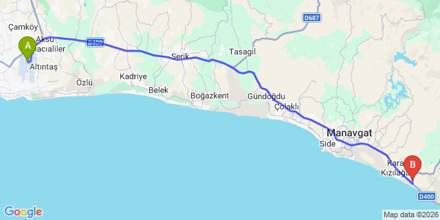 Map: Antalya Airport (AYT) to Kizilot