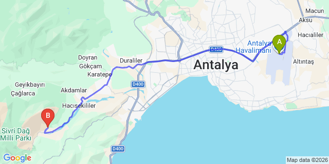 Map: Antalya Airport (AYT) to Konyaalti
