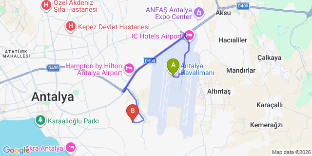 Map: Antalya Airport (AYT) to Muratpasa