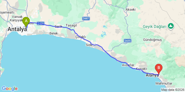 Map: Antalya Airport (AYT) to Oba