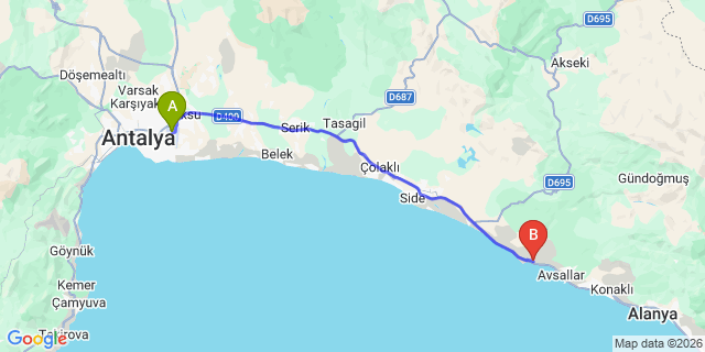 Map: Antalya Airport (AYT) to Okurcalar