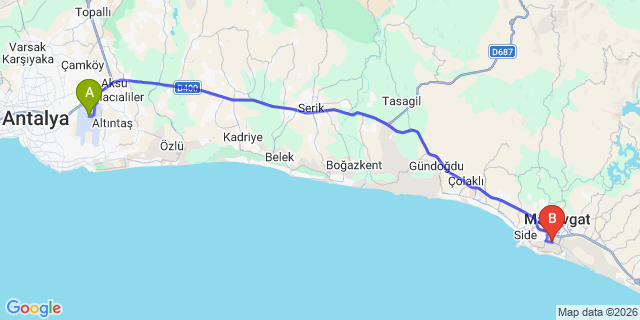 Map: Antalya Airport (AYT) to Sorgun (Manavgat)