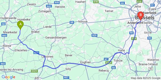 Map: Brussels Midi Train Station to Schorisse