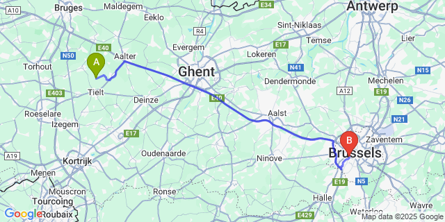 Map: Brussels Midi Train Station to Schuiferskapelle