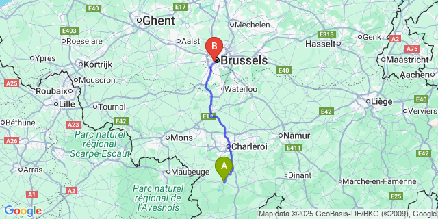 Map: Brussels Midi Train Station to Silenrieux