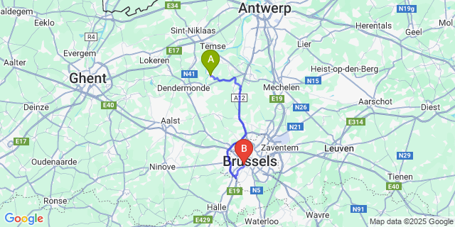 Map: Brussels Midi Train Station to Sint-Amands