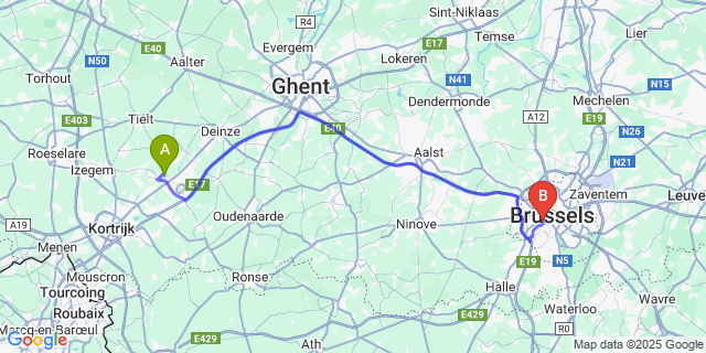 Map: Brussels Midi Train Station to Sint-Baafs-Vijve