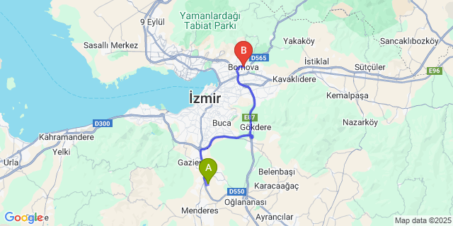 Map: Izmir Adnan Menderes Airport (ADB) to Bornova