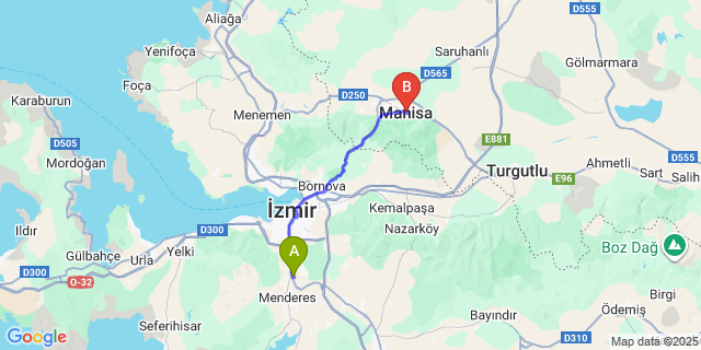 Map: Izmir Adnan Menderes Airport (ADB) to Manisa