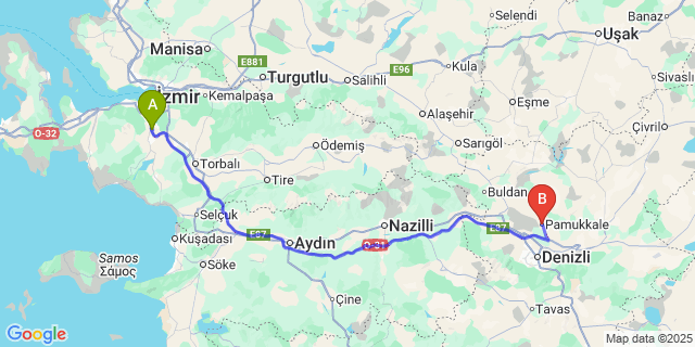 Map: Izmir Adnan Menderes Airport (ADB) to Pamukkale
