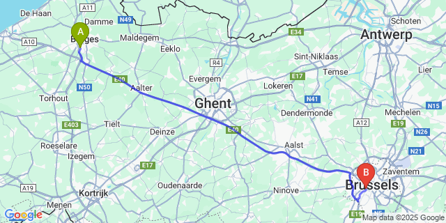Map: Brussels Midi Train Station to Sint-Michiels