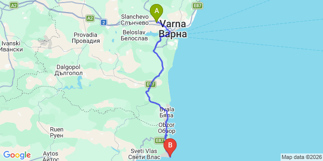 Map: Varna Airport (VAR) to Ahtopol