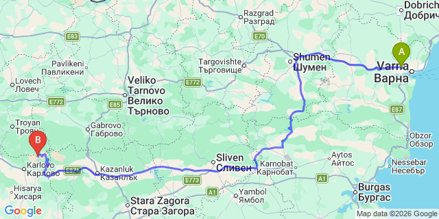 Map: Varna Airport (VAR) to Apriltsi