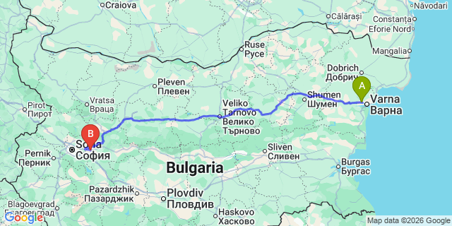 Map: Varna Airport (VAR) to Borovets