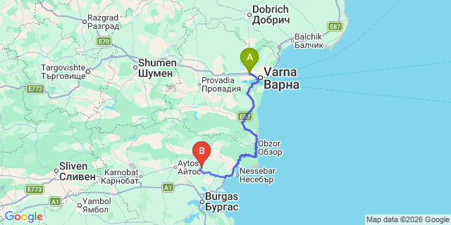 Map: Varna Airport (VAR) to Burgas