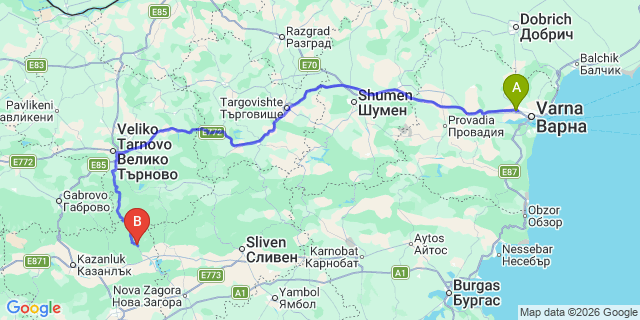 Map: Varna Airport (VAR) to Byala (Ruse)