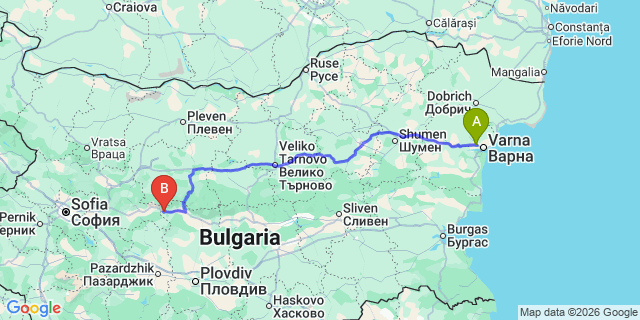 Map: Varna Airport (VAR) to Devin