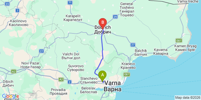 Map: Varna Airport (VAR) to Dobrich