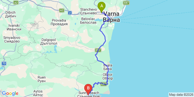 Map: Varna Airport (VAR) to Dyuni