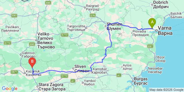 Map: Varna Airport (VAR) to Haskovo