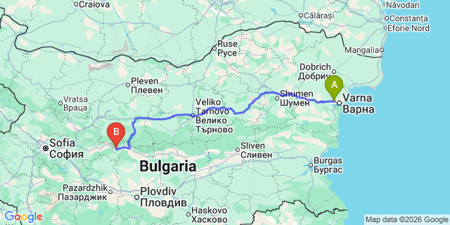 Map: Varna Airport (VAR) to Kavala