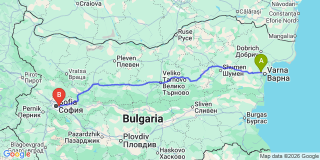 Map: Varna Airport (VAR) to Melnik