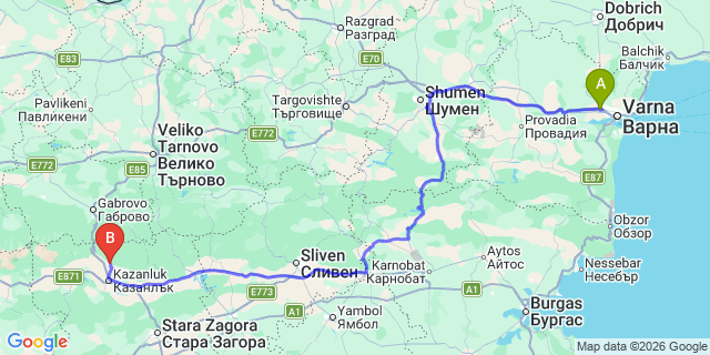 Map: Varna Airport (VAR) to Momchilgrad