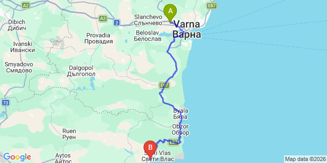 Map: Varna Airport (VAR) to Nessebar