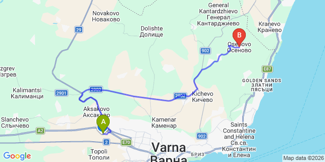 Map: Varna Airport (VAR) to Osenovo
