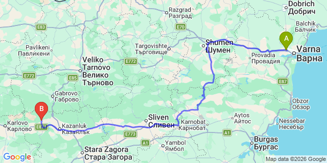 Map: Varna Airport (VAR) to Pavel Banya
