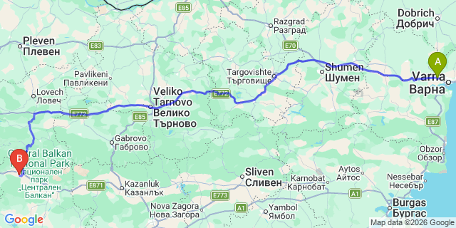 Map: Varna Airport (VAR) to Pleven