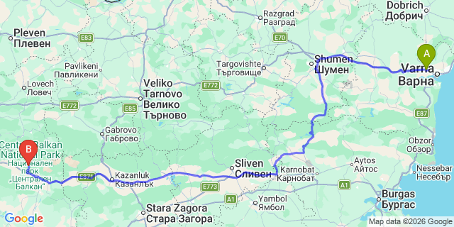 Map: Varna Airport (VAR) to Plovdiv