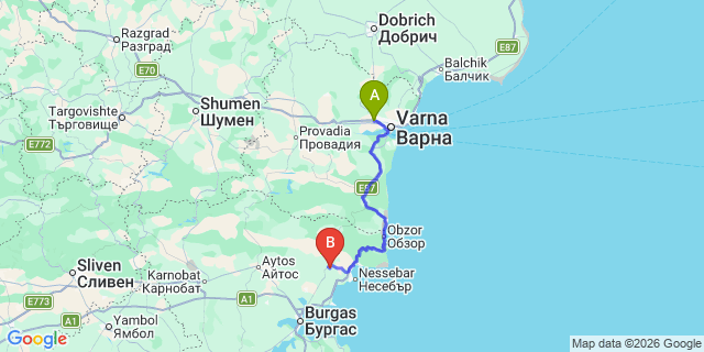 Map: Varna Airport (VAR) to Pomorie