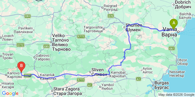 Map: Varna Airport (VAR) to Sevlievo