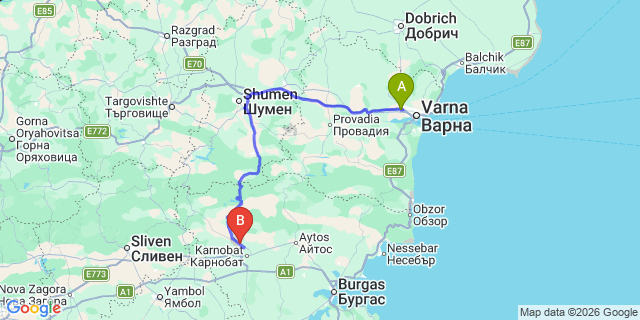 Map: Varna Airport (VAR) to Shumen