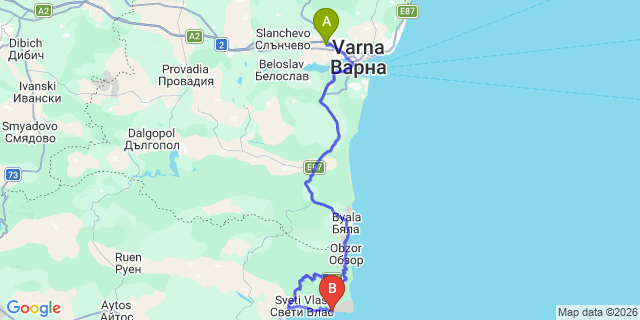 Map: Varna Airport (VAR) to Tsarevo