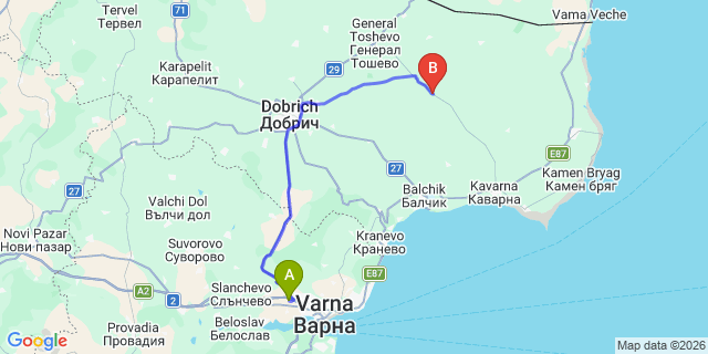 Map: Varna Airport (VAR) to Vasilevo