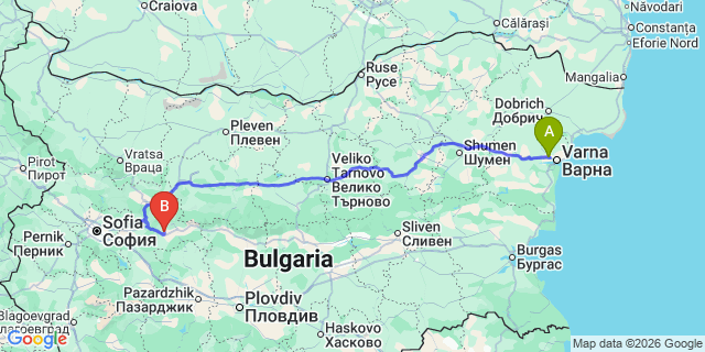 Map: Varna Airport (VAR) to Velingrad