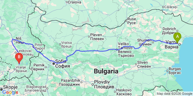 Map: Varna Airport (VAR) to Vladicin
