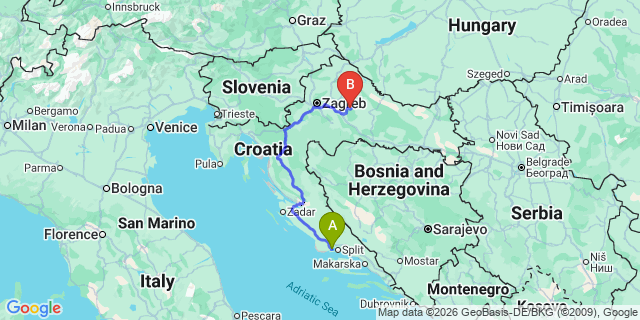 Map: Split Airport (SPU) to Omis