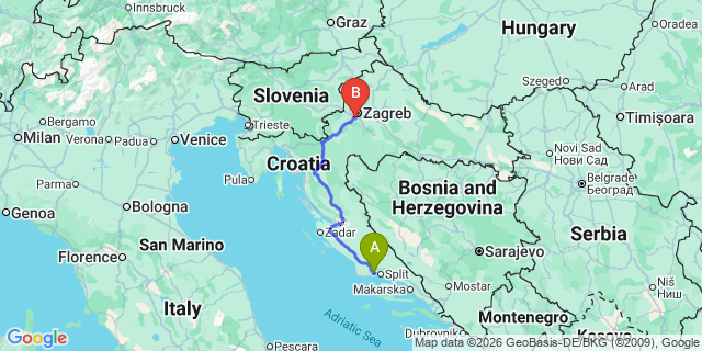Map: Split Airport (SPU) to Primosten