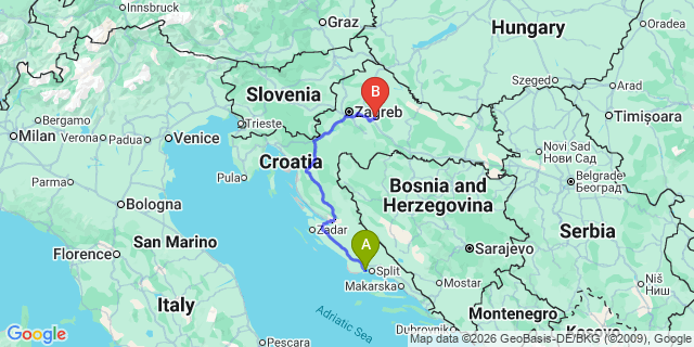 Map: Split Airport (SPU) to Solin