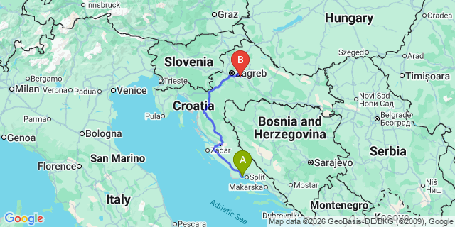 Map: Split Airport (SPU) to Trogir