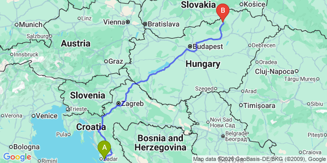 Map: Zadar Airport (ZAD) to Belgrade city (all areas)