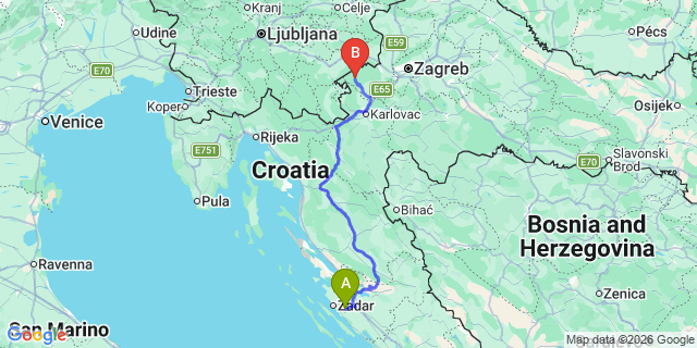 Map: Zadar Airport (ZAD) to Biograd na Moru
