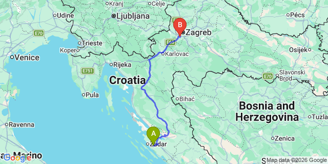 Map: Zadar Airport (ZAD) to Brodarica