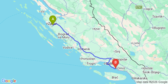 Map: Zadar Airport (ZAD) to Duce
