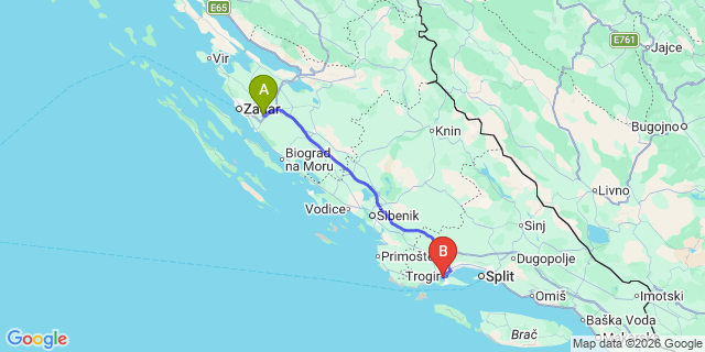 Map: Zadar Airport (ZAD) to Marina ACI Trogir