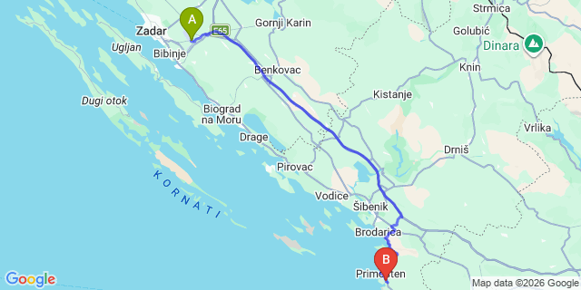 Map: Zadar Airport (ZAD) to Marina Kremik