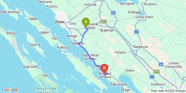 Map: Zadar Airport (ZAD) to Marina Sangulin